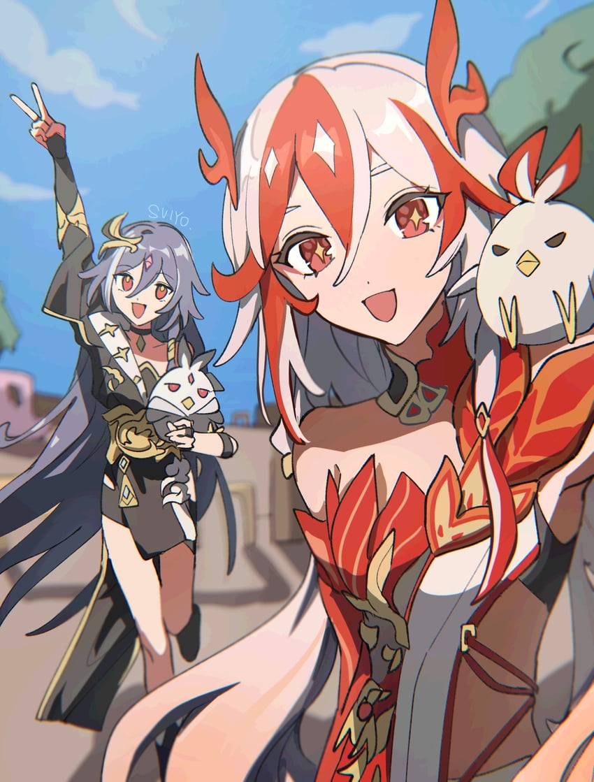 fu hua, herrscher of sentience, and jingwei (honkai and 1 more) drawn by uehara_suiyo