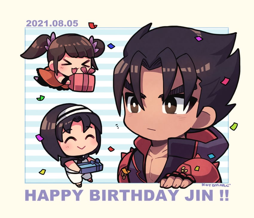 kazama jin, ling xiaoyu, and kazama jun (tekken) drawn by kotorai
