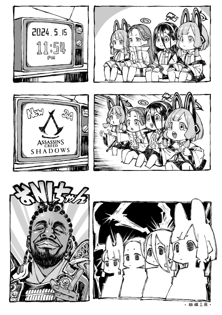 aris, momoi, midori, yuzu, and yasuke (blue archive and 2 more) drawn by bai_linqin
