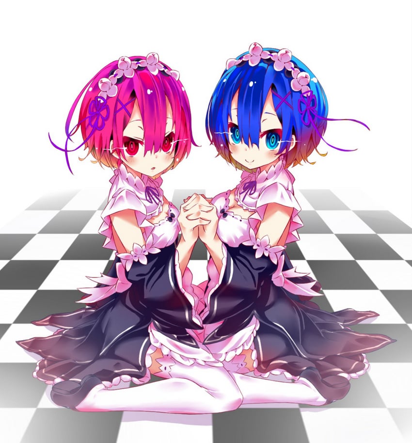 rem and ram (re:zero kara hajimeru isekai seikatsu) drawn by koushin_ryo