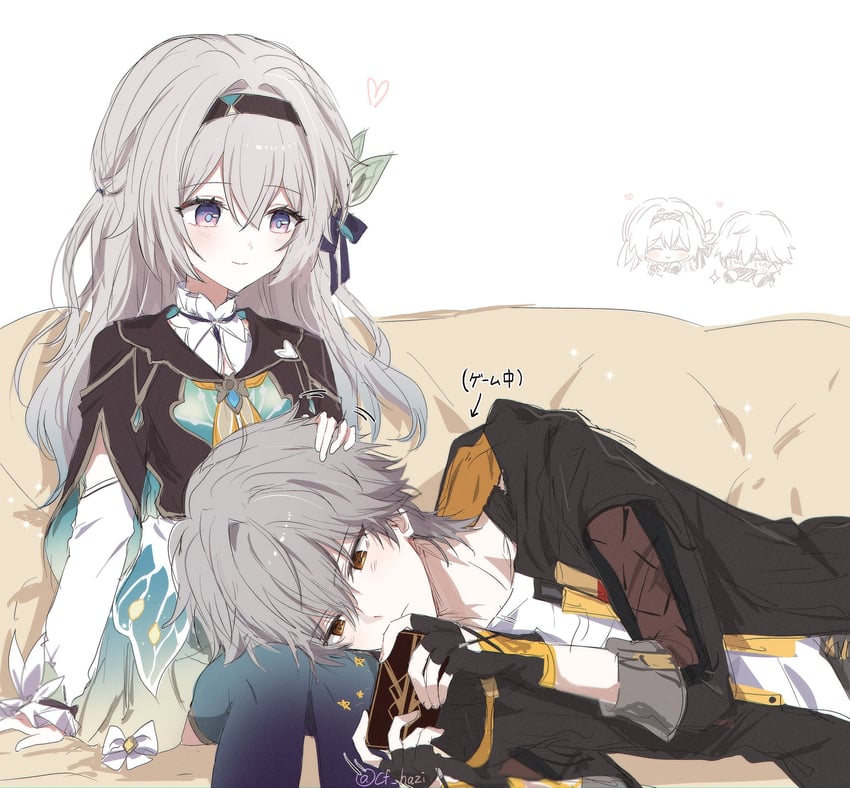trailblazer, firefly, and caelus (honkai and 1 more) drawn by hsr_shiro