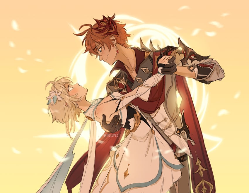 lumine and tartaglia (genshin impact) drawn by itslopezz