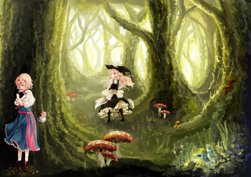kirisame marisa, alice margatroid, and shanghai doll (touhou) drawn by puririn