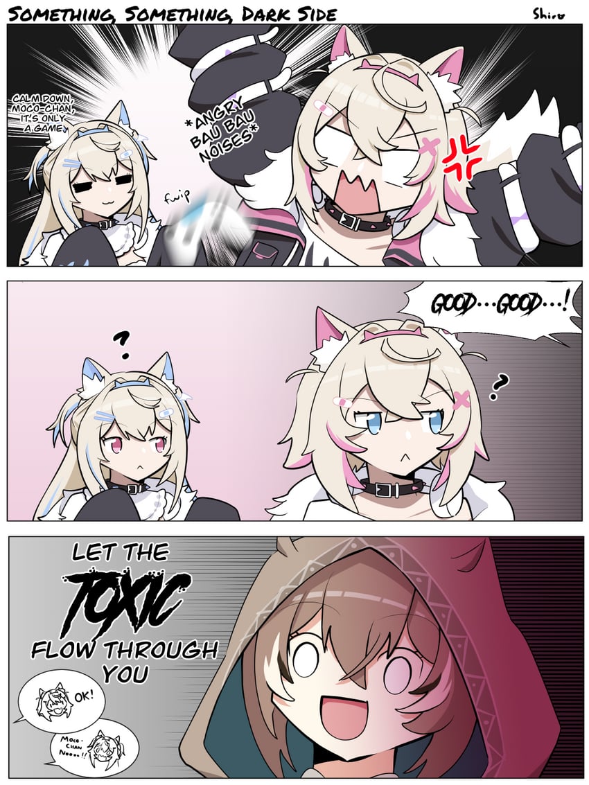 nanashi mumei, fuwawa abyssgard, and mococo abyssgard (hololive and 2 more) drawn by oguma_shiro