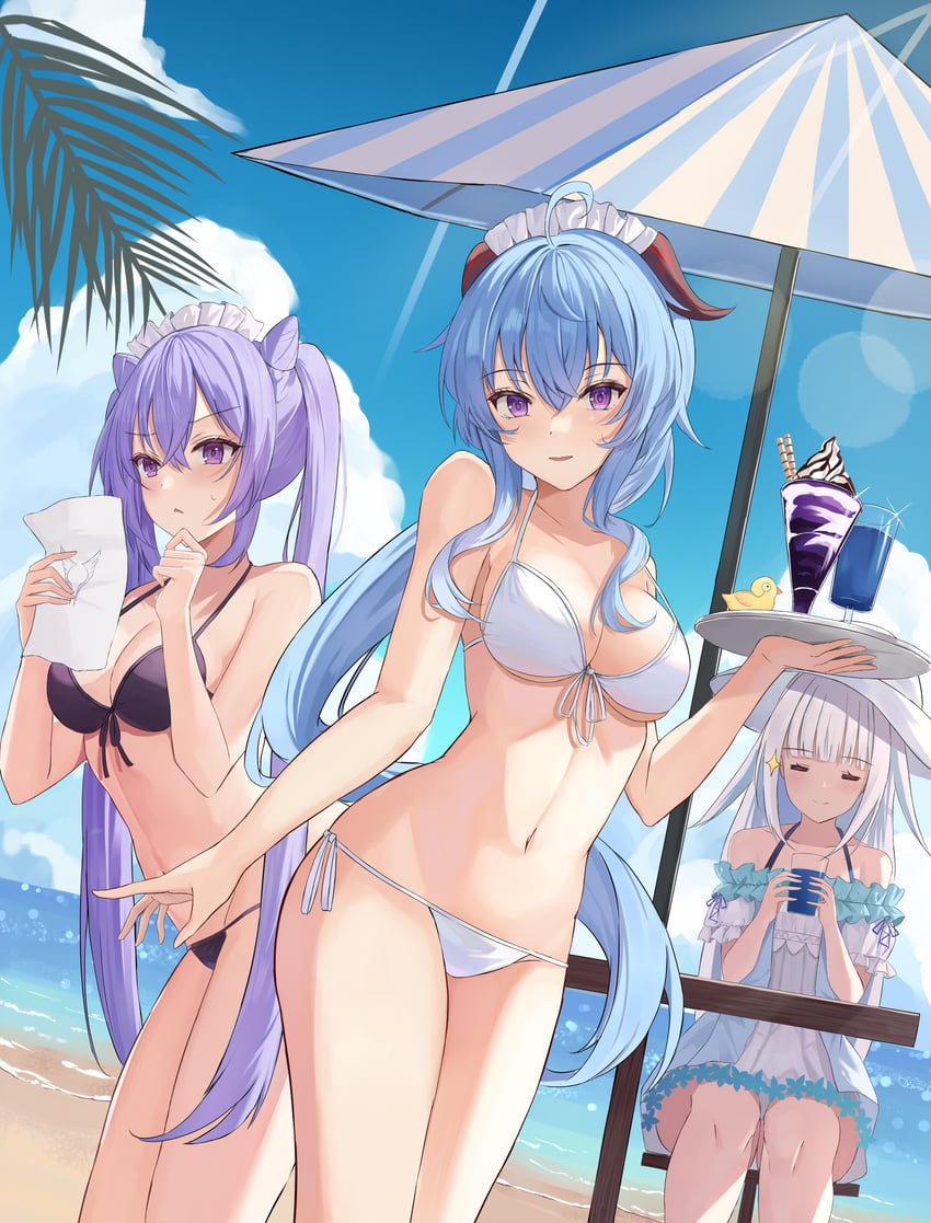 ganyu, keqing, and lize helesta (genshin impact and 1 more) drawn by i_ruru