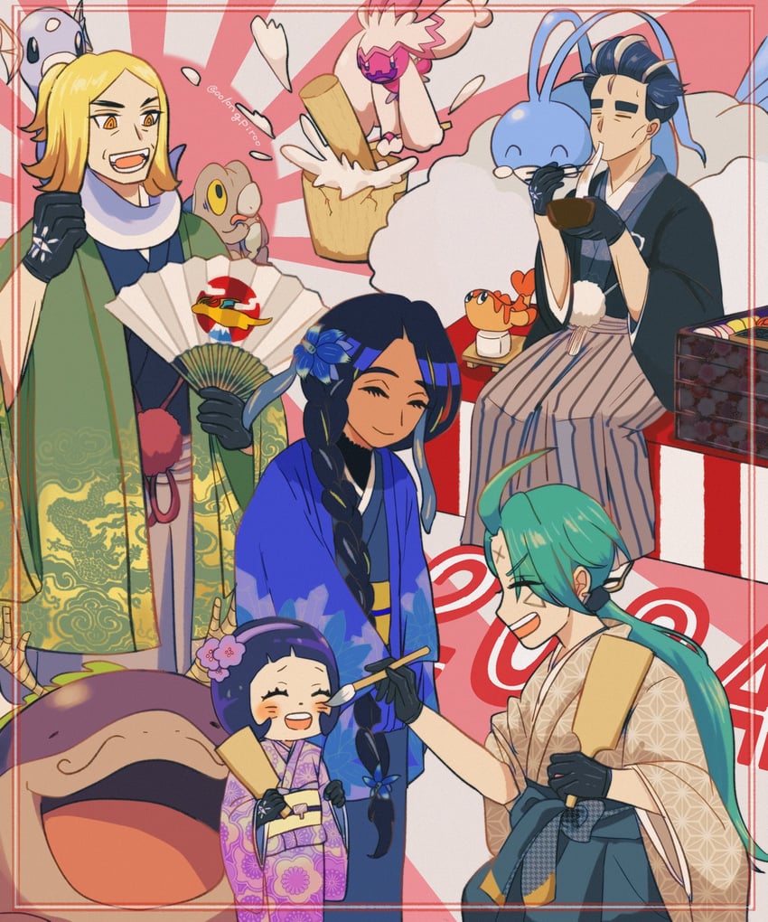 rika, altaria, geeta, larry, poppy, and 7 more (pokemon and 1 more) drawn by oolongpiroo