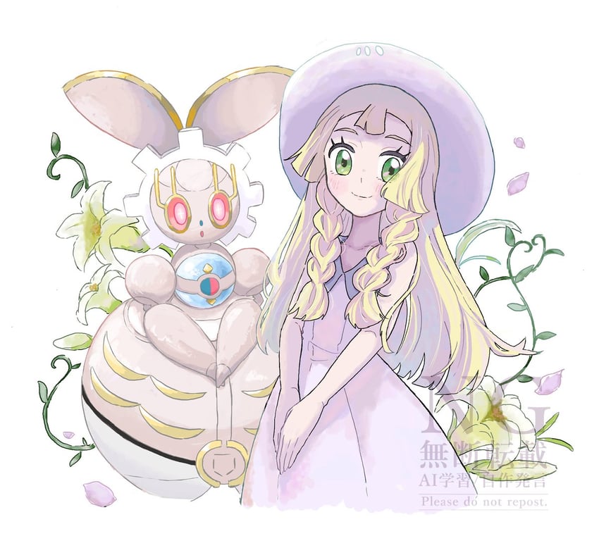 lillie and magearna (pokemon and 1 more) drawn by sandora_(karugamo_no_e)