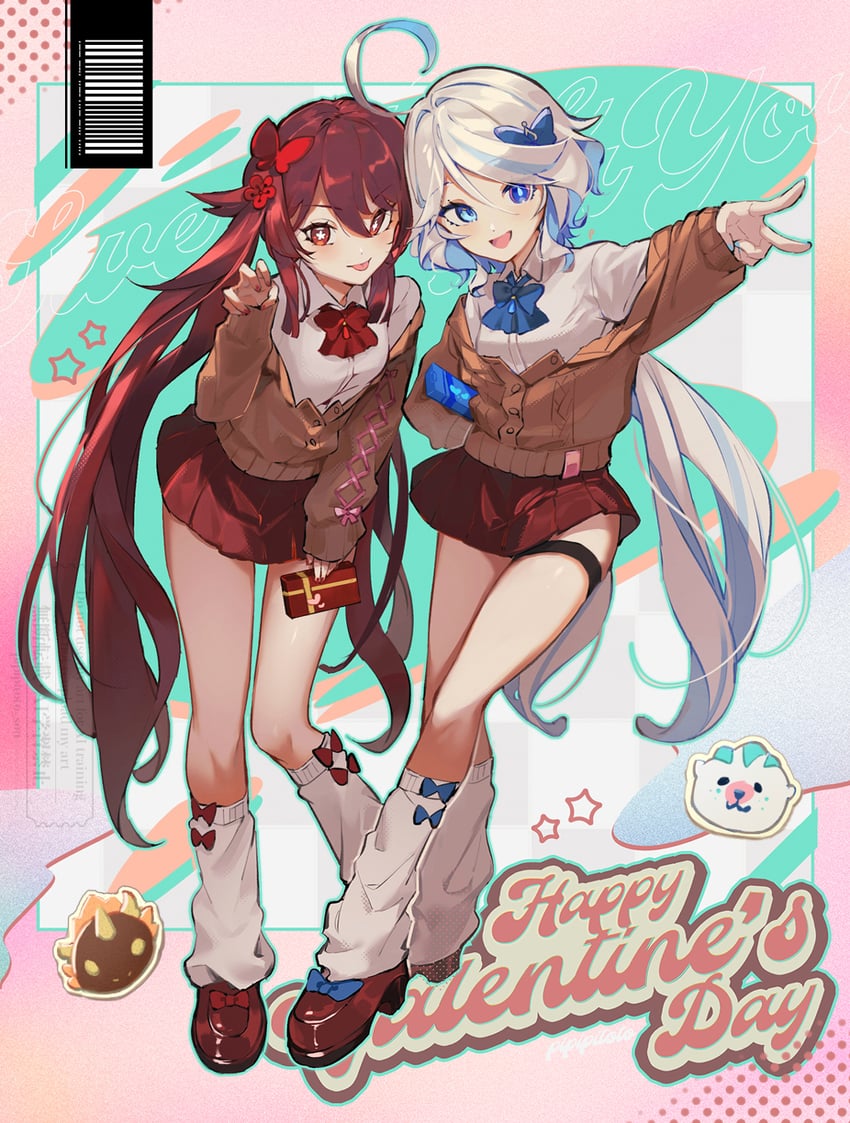 hu tao and furina (genshin impact) drawn by pipipitoto_sou