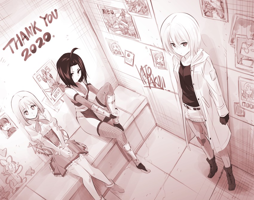 g-spring goddess, blau, long-haired girl, twintailed girl, akirara, and 8 more (original and 1 more) drawn by kato_takuji