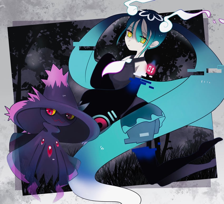 hatsune miku, mismagius, and ghost miku (pokemon and 2 more) drawn by sorami
