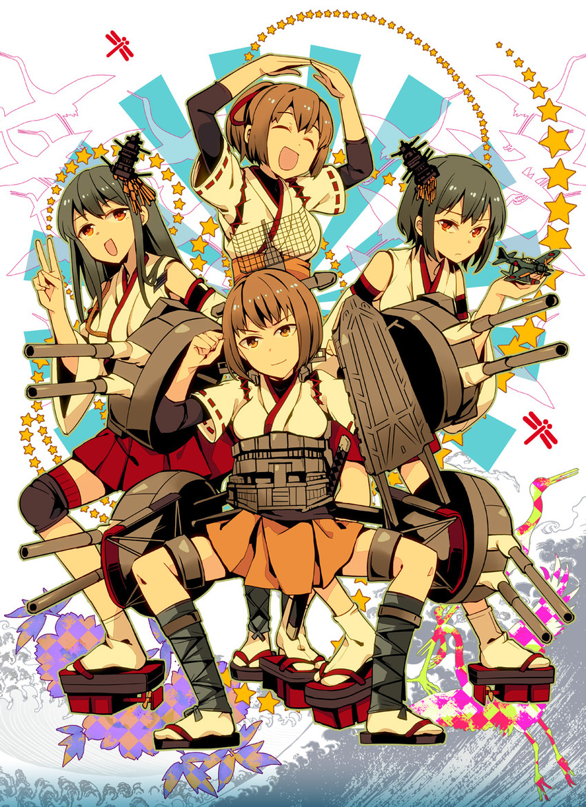 yamashiro, fusou, hyuuga, and ise (kantai collection) drawn by takitarou