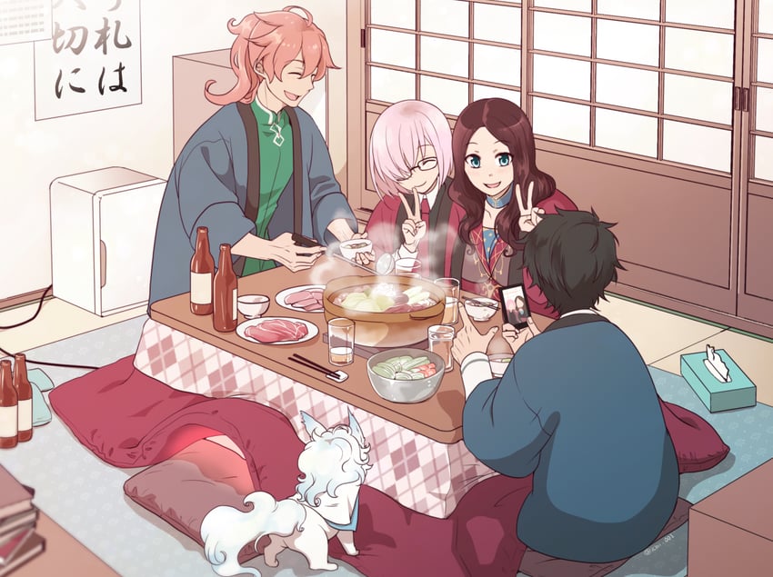 mash kyrielight, fujimaru ritsuka, fou, leonardo da vinci, and romani archaman (fate and 1 more) drawn by ichii_(ichii_00)