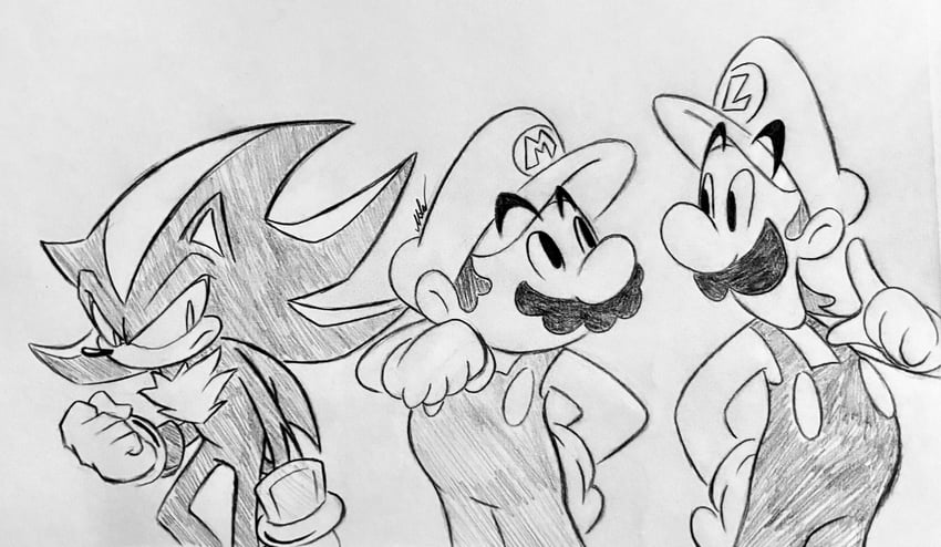 mario, shadow the hedgehog, and luigi (mario and 4 more) drawn by supermilobros