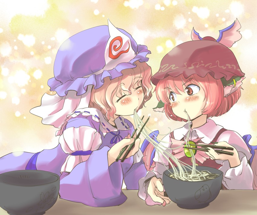 saigyouji yuyuko and mystia lorelei (touhou) drawn by nise_nanatsura