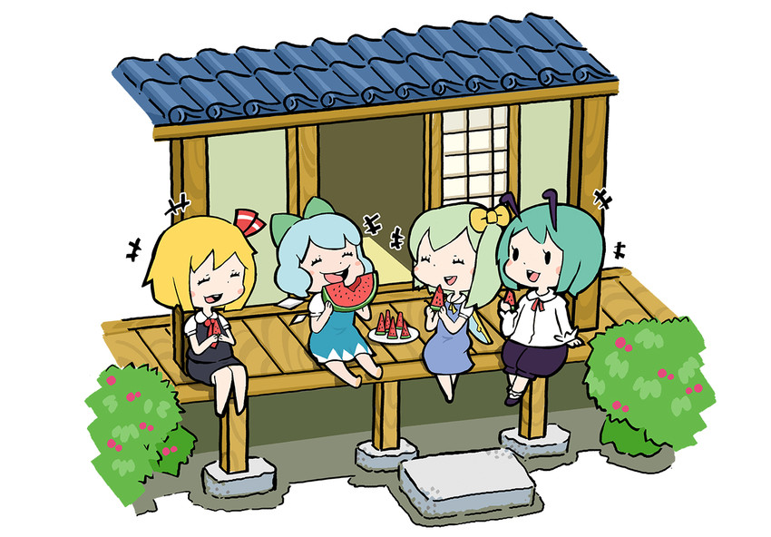cirno, rumia, daiyousei, and wriggle nightbug (touhou) drawn by chikuwabu