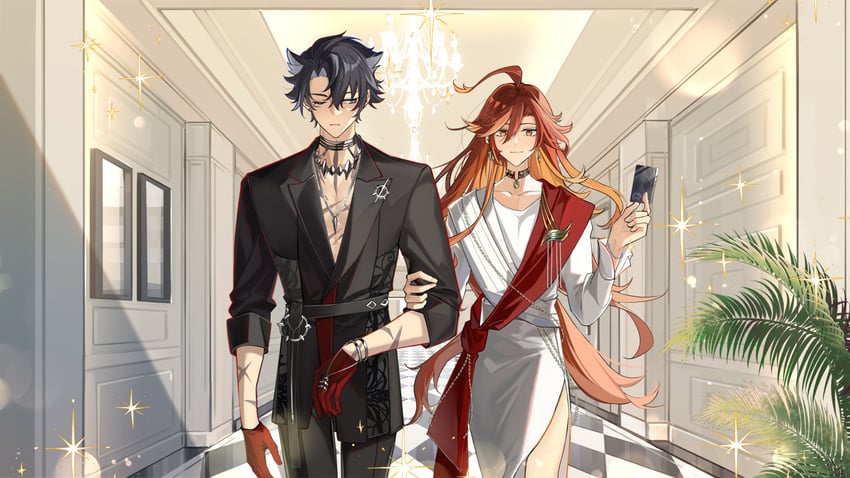 kaveh, wriothesley, and mavuika (genshin impact) drawn by suyako_(suya93)