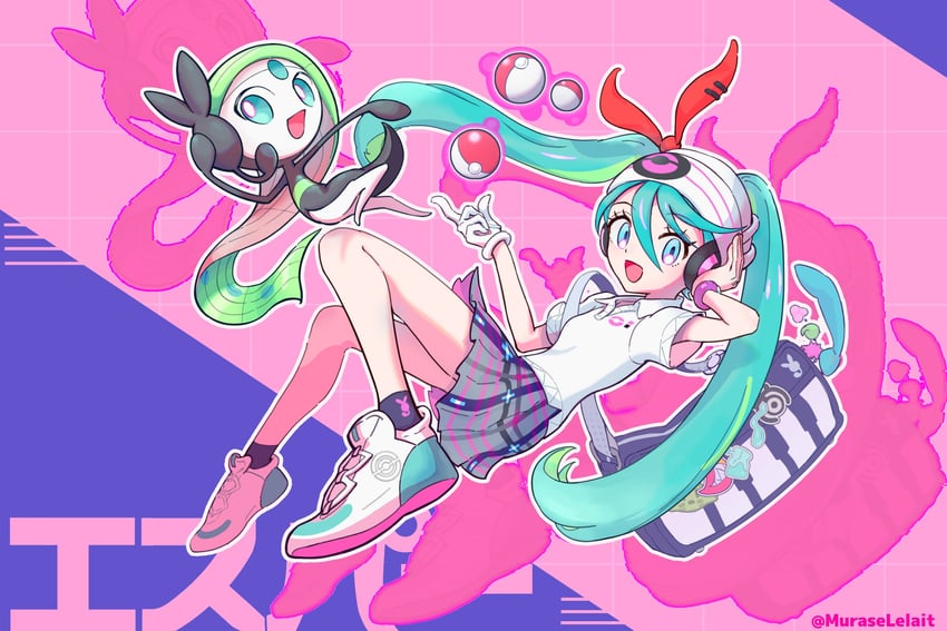 hatsune miku, meloetta, and psychic miku (pokemon and 2 more) drawn by murase_(muraselelait)