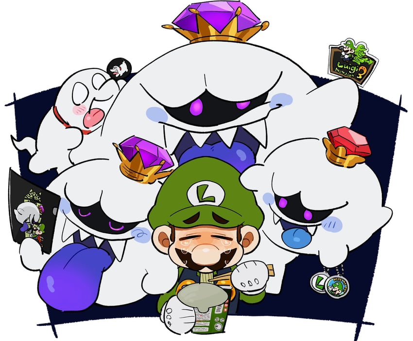 luigi, king boo, polterpup, and gooigi (mario and 3 more) drawn by mimimi_(mimimim9999)