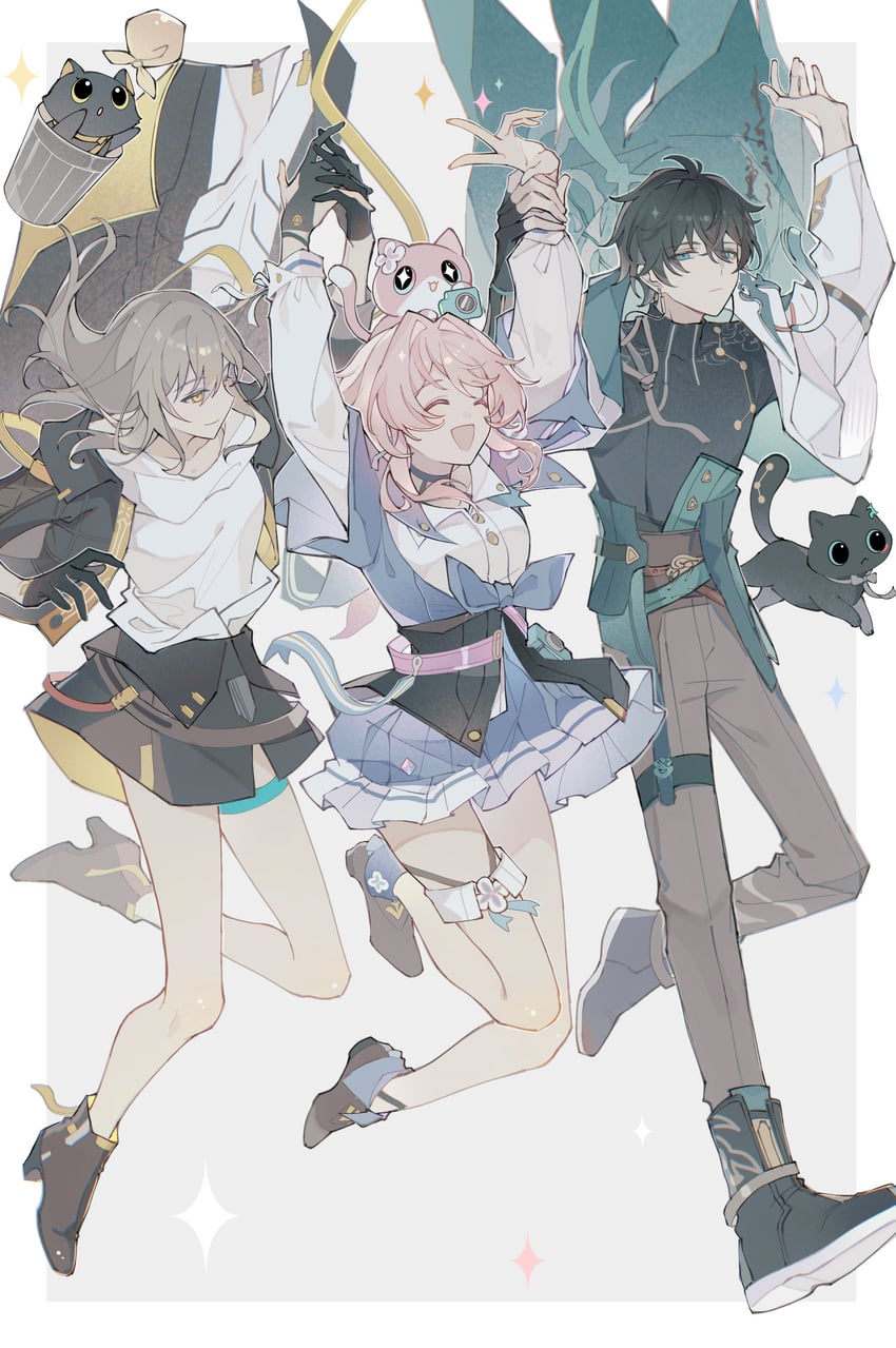 trailblazer, stelle, march 7th, and dan heng (honkai and 1 more) drawn by yue_(shemika98425261)