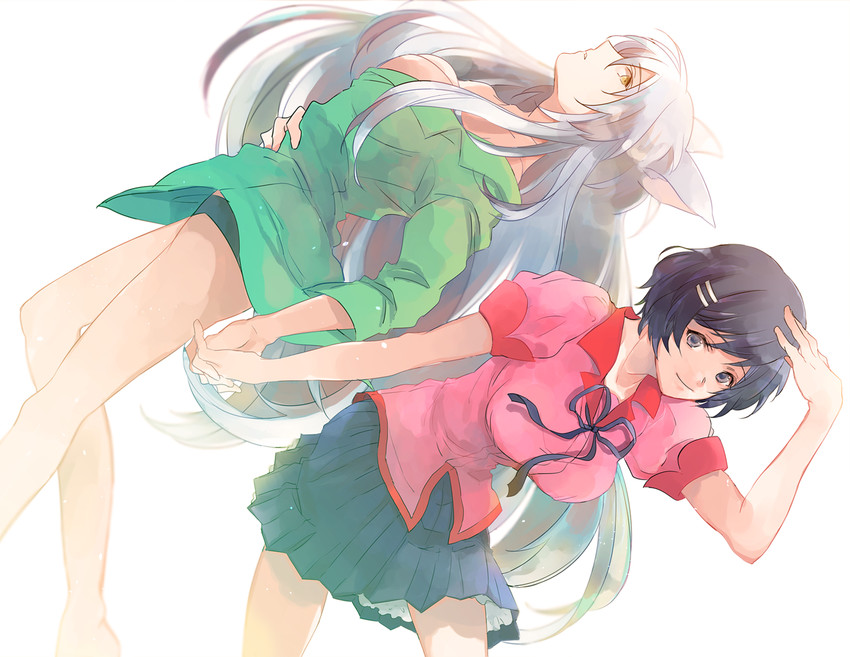 hanekawa tsubasa and black hanekawa (monogatari) drawn by roso_(ka_kka)