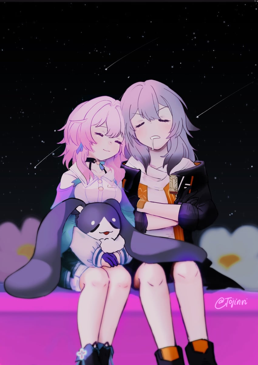 trailblazer, stelle, march 7th, and pom-pom (honkai and 1 more) drawn by tojinrist