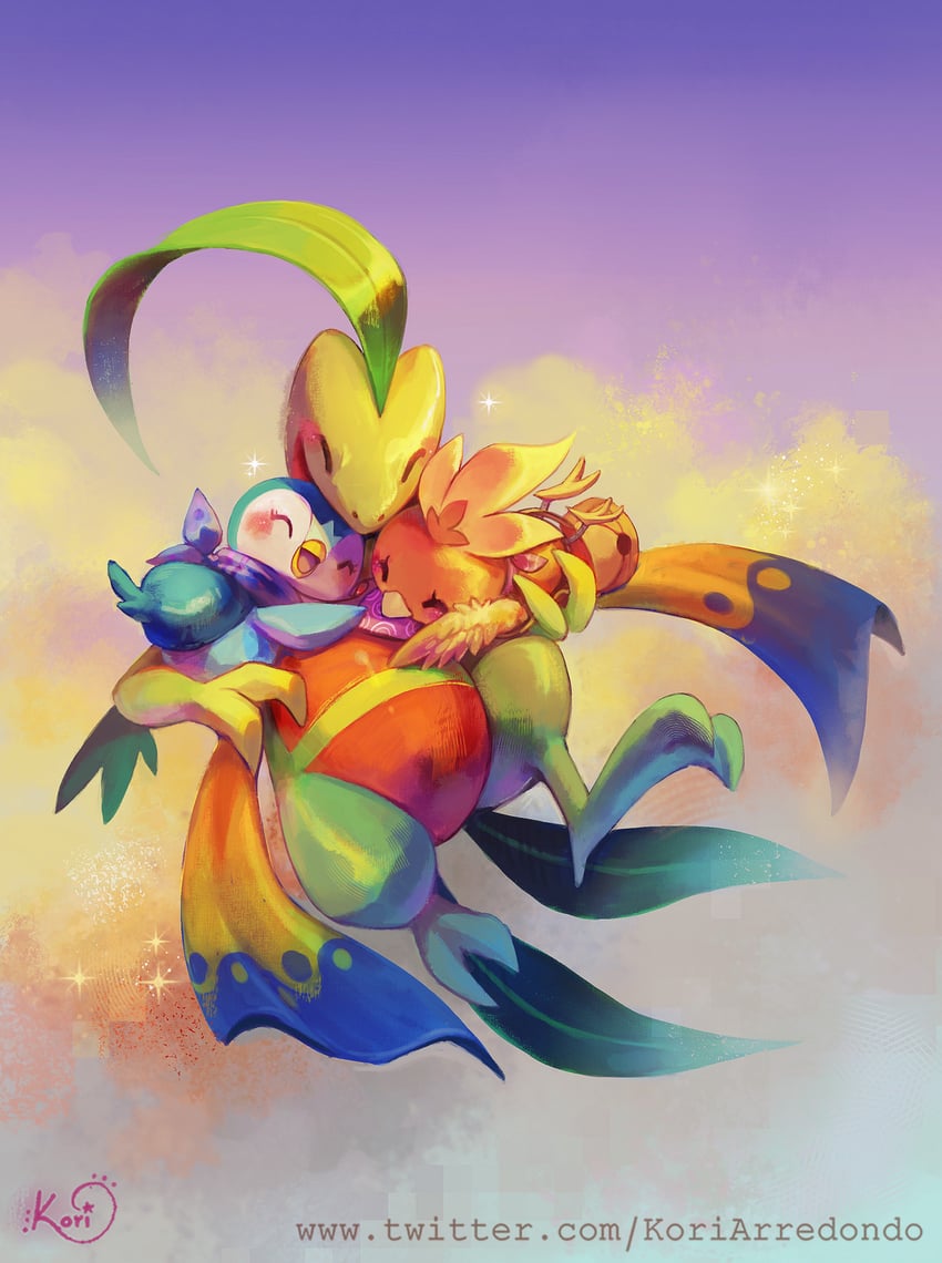 piplup, torchic, and grovyle (pokemon) drawn by koriarredondo