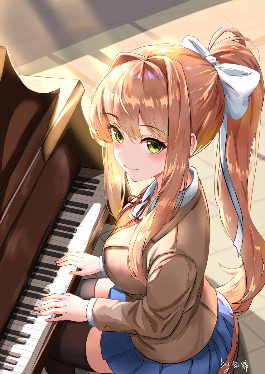 monika (doki doki literature club) drawn by marswolf