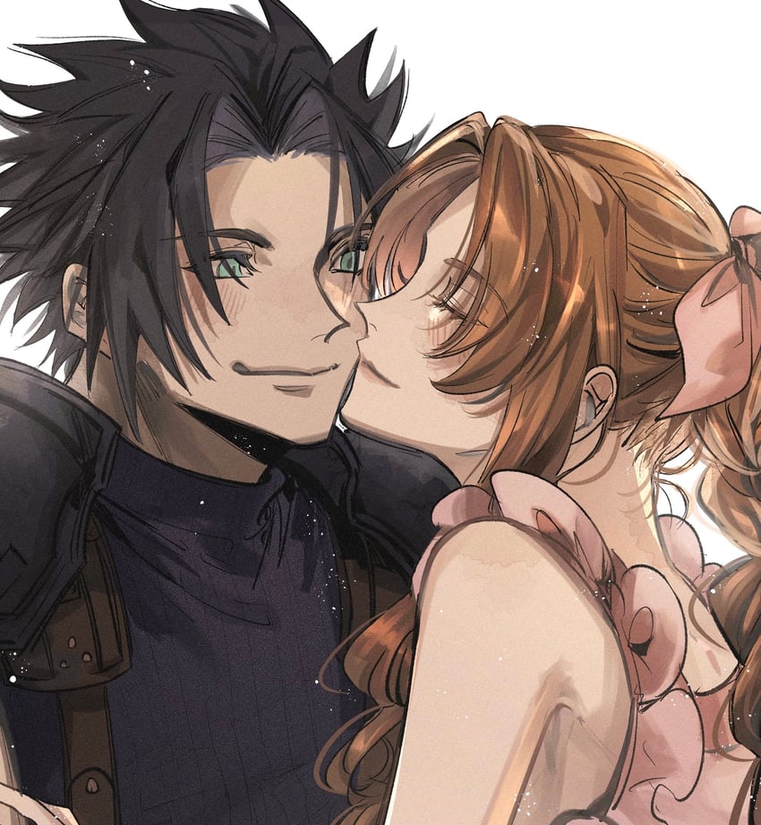 aerith gainsborough and zack fair (final fantasy and 2 more) drawn by umifug3