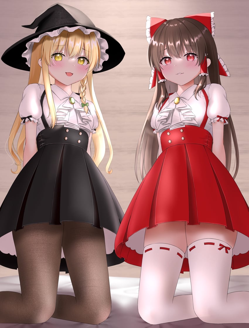 hakurei reimu and kirisame marisa (touhou) drawn by nyanyanoruru