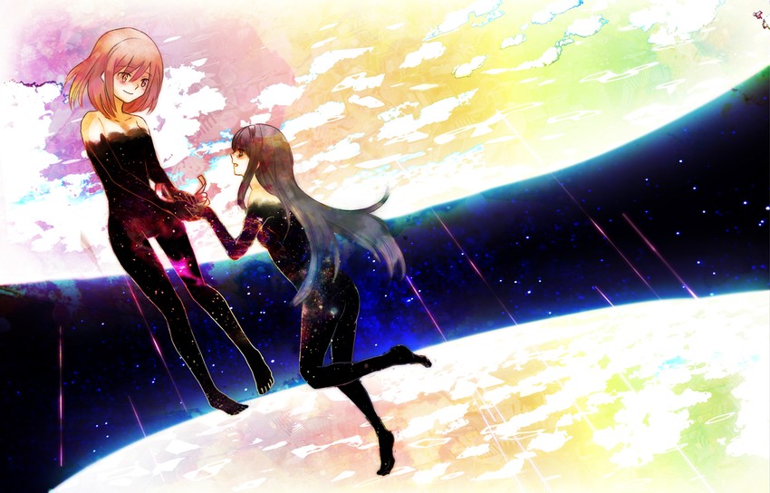 akemi homura and kaname madoka (mahou shoujo madoka magica) drawn by wooooow
