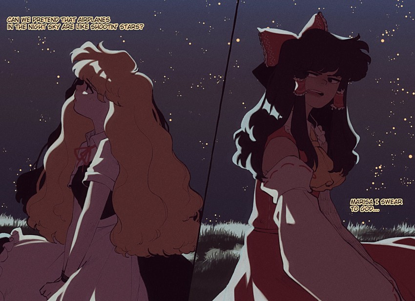 hakurei reimu and kirisame marisa (touhou) drawn by pixie_(milkywaypixies)