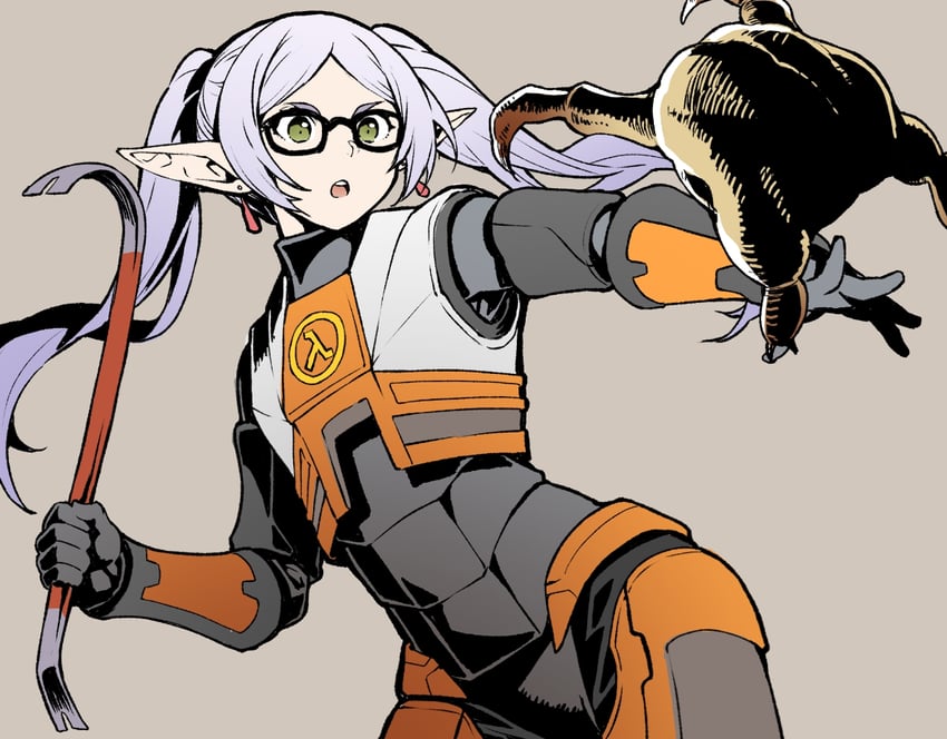 frieren, gordon freeman, and headcrab (sousou no frieren and 2 more) drawn by hagure_keg