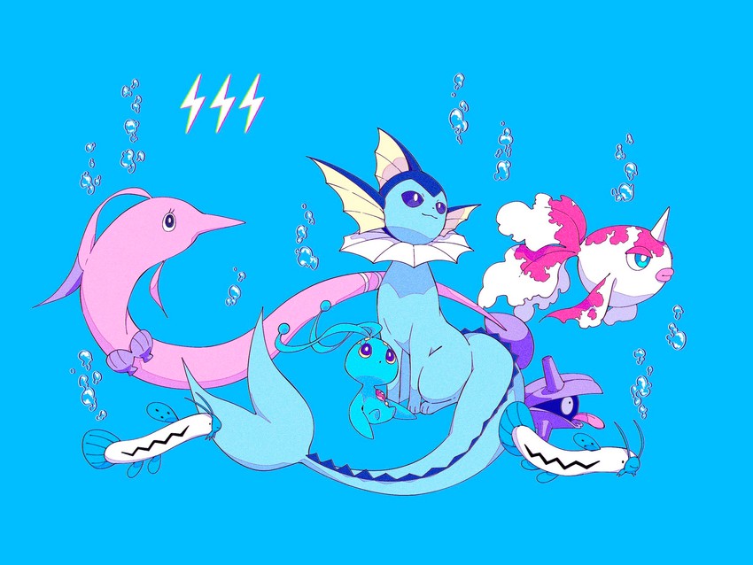 vaporeon, manaphy, goldeen, shellder, gorebyss, and 1 more (pokemon) drawn by cghg_821