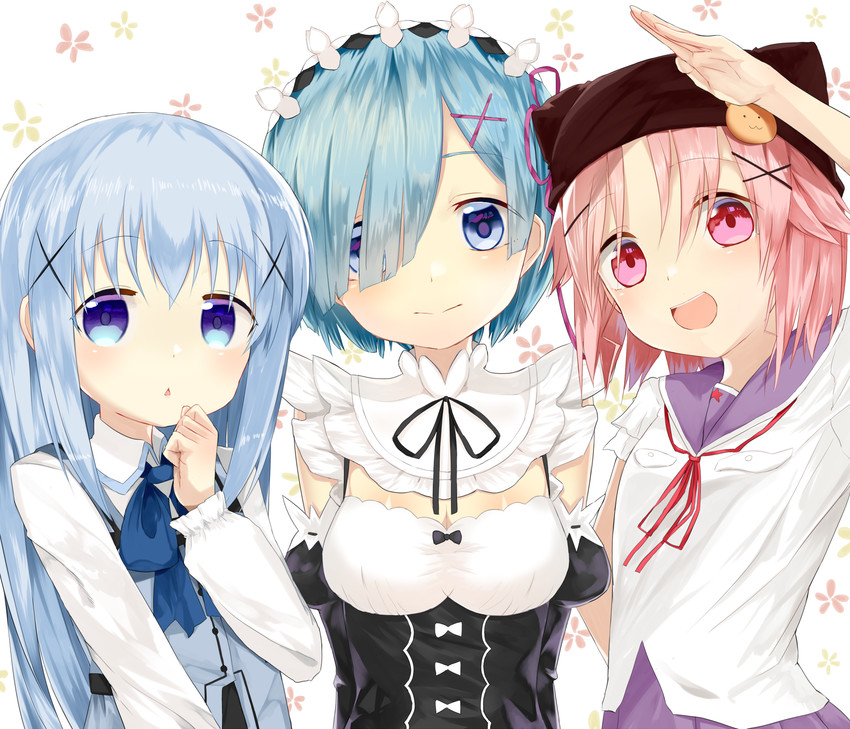 rem, kafuu chino, takeya yuki, and minase inori (re:zero kara hajimeru isekai seikatsu and 2 more) drawn by yamato_(muchuu_paradigm)