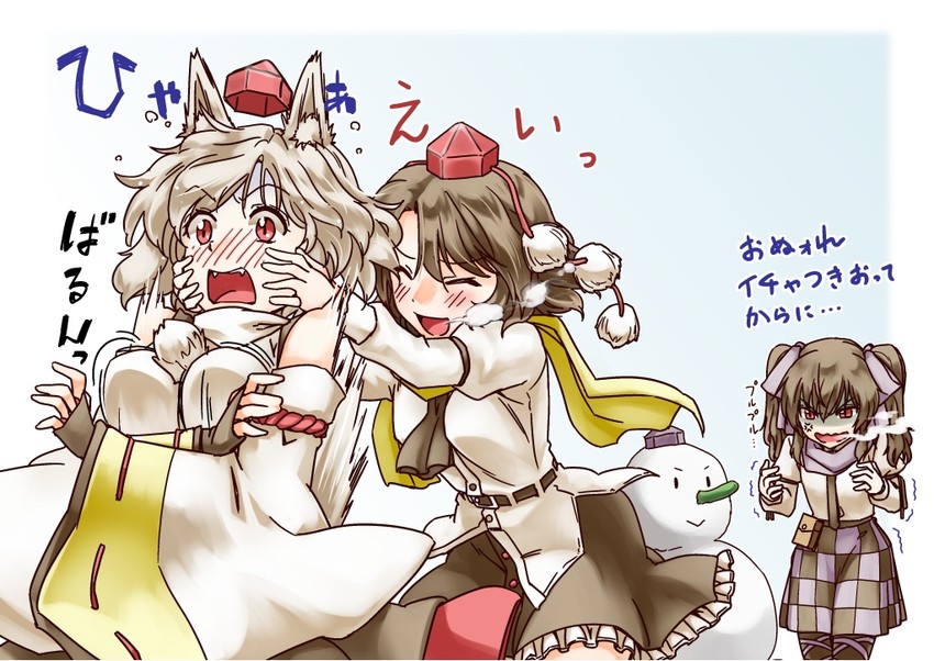 shameimaru aya, inubashiri momiji, and himekaidou hatate (touhou) drawn by abo_(hechouchou)