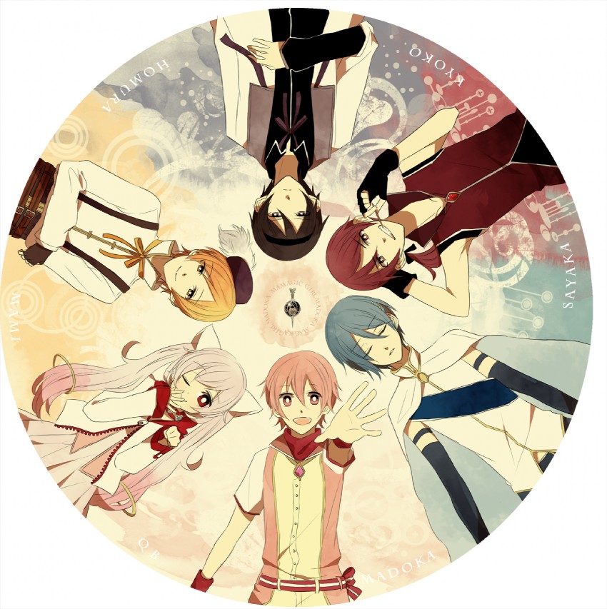 akemi homura, kaname madoka, miki sayaka, sakura kyoko, tomoe mami, and 1 more (mahou shoujo madoka magica) drawn by youichi_(bread1104)