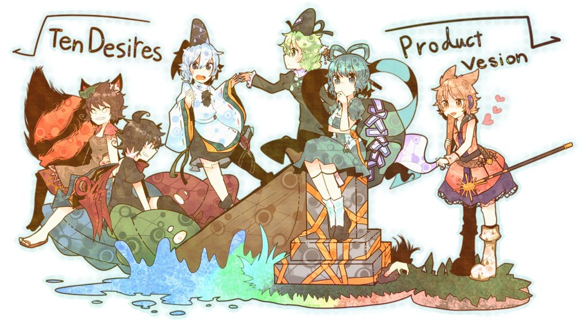 houjuu nue, toyosatomimi no miko, mononobe no futo, kaku seiga, soga no tojiko, and 1 more (touhou and 1 more) drawn by itomugi-kun