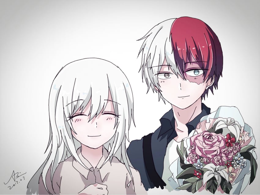 todoroki shoto and todoroki rei (boku no hero academia) drawn by azure-aoi-