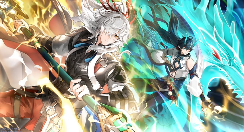 dan heng and jing yuan (honkai and 1 more) drawn by okkobc
