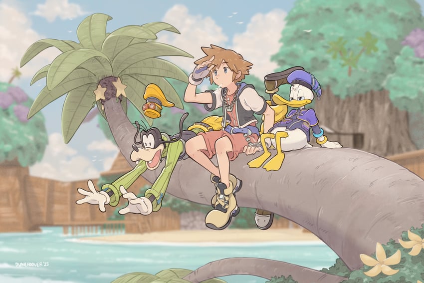 sora, donald duck, and goofy (kingdom hearts and 2 more) drawn by dukehooverart