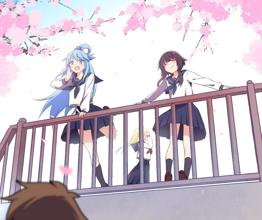 megumin, aqua, darkness, and satou kazuma (kono subarashii sekai ni shukufuku wo!) drawn by taromarun