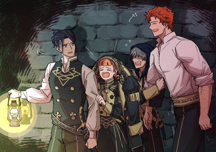 sylvain jose gautier, felix hugo fraldarius, annette fantine dominic, and ashe ubert (fire emblem and 1 more) drawn by satodee