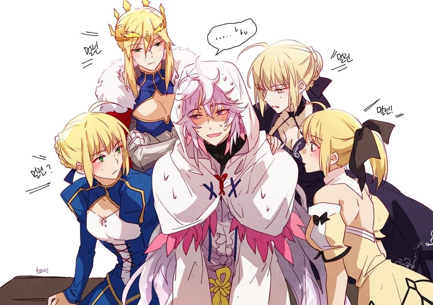 artoria pendragon, saber, saber alter, saber lily, and merlin (fate and 1 more) drawn by heeparang