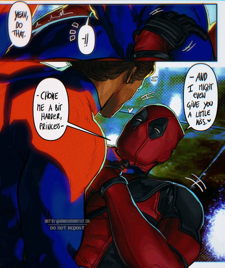 deadpool, miguel o'hara, and spider-man (marvel and 4 more) drawn by umikochannart
