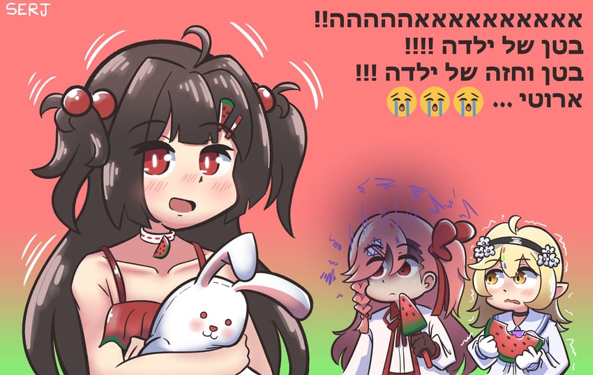 negev, x95, and emi suika (girls' frontline and 1 more) drawn by serjatronic