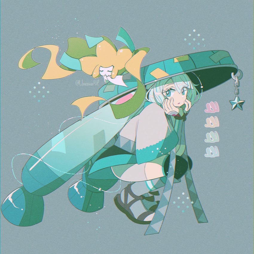 hatsune miku, jirachi, and steel miku (pokemon and 2 more) drawn by fukkatsu_no_maya