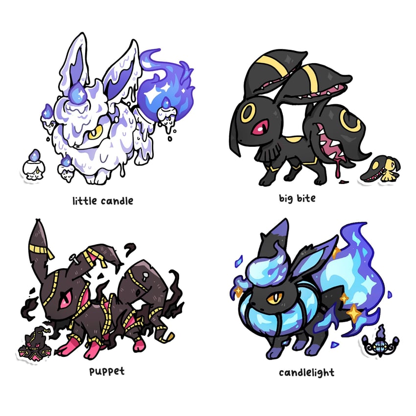 umbreon, litwick, chandelure, mawile, banette, and 1 more (pokemon) drawn by mamobot