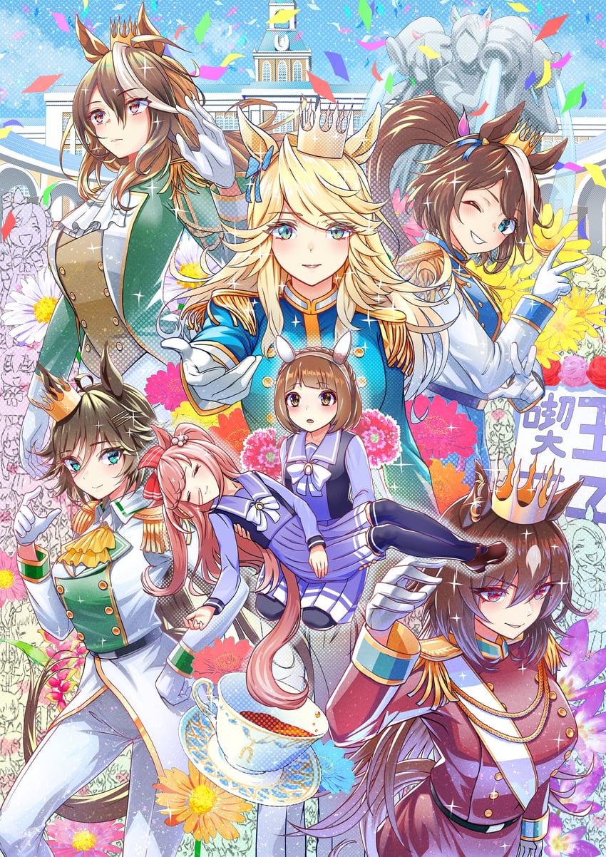 tokai teio, special week, symboli rudolf, king halo, seiun sky, and 7 more (umamusume) drawn by nabe_puyo