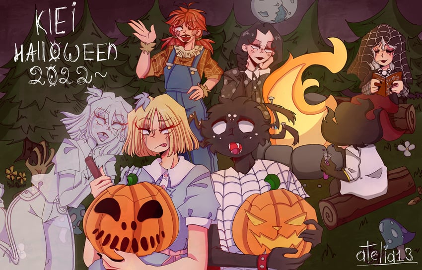 wendy, abigail, wigfrid, willow, wilson, and 2 more (don't starve) drawn by atelia13