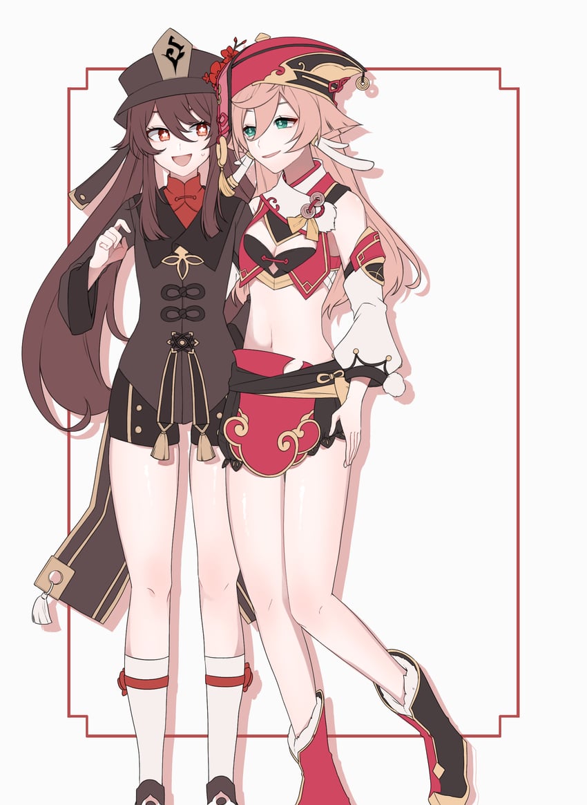 hu tao and yanfei (genshin impact) drawn by tazimaharu_0503